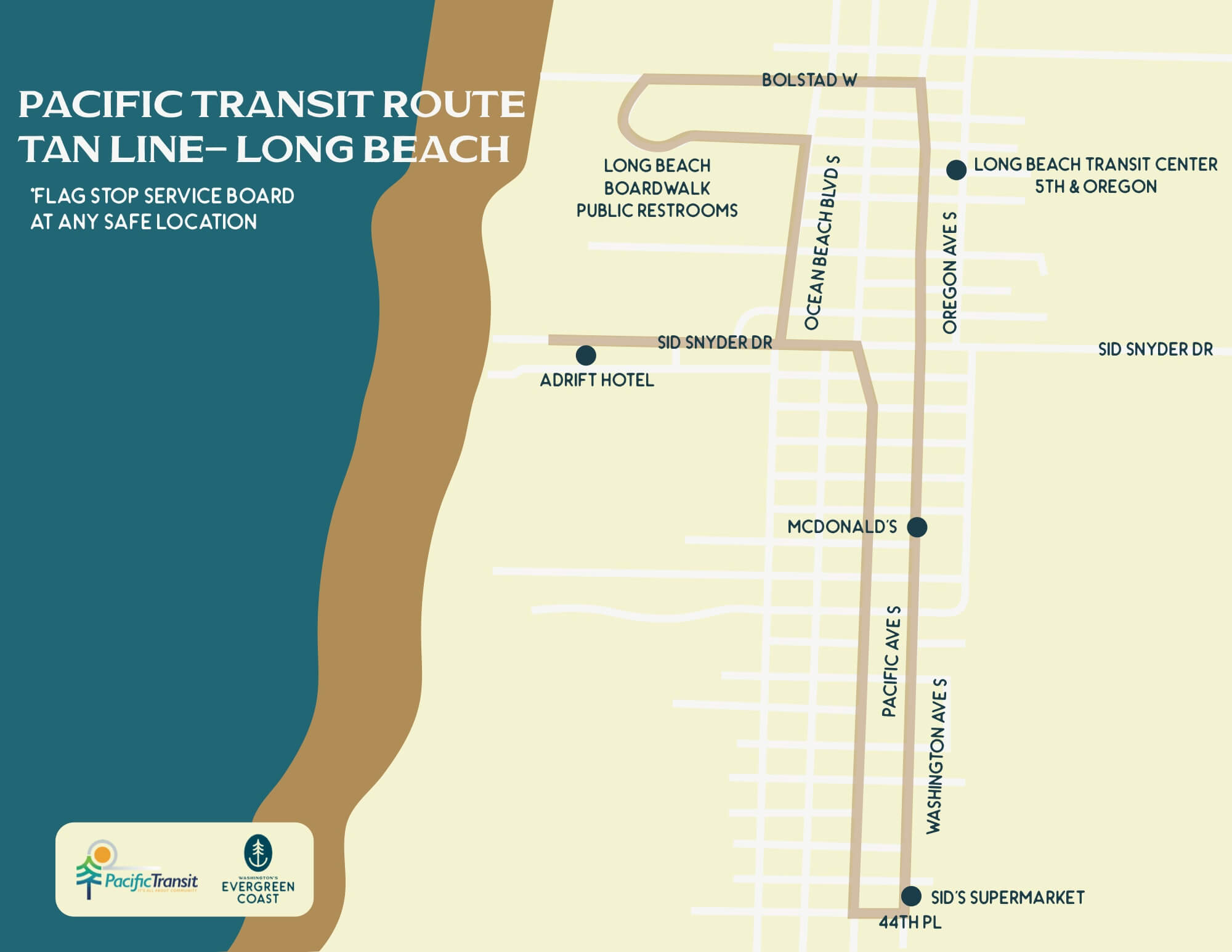 Local Transportation Pacific Transit Tan Line route map, Long Beach